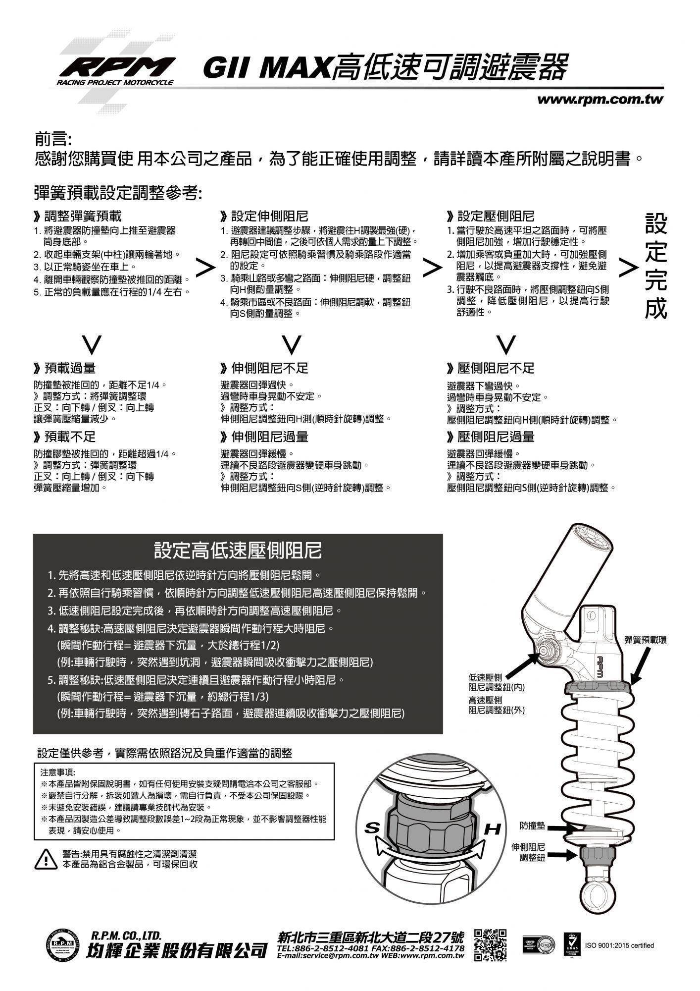 GII MAX 全可調高低速 氣瓶中置後避震器