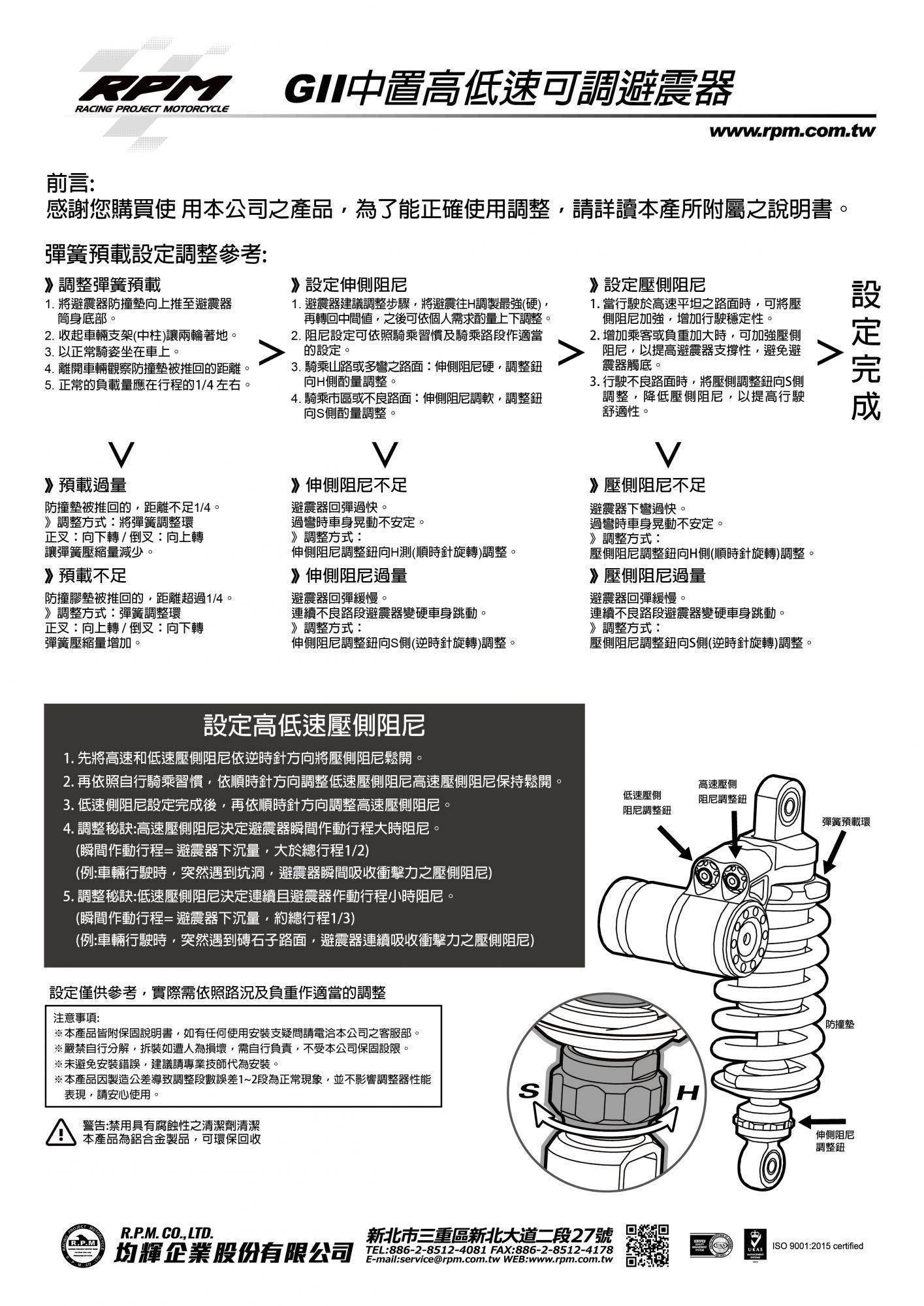GII 全可調高低速 氣瓶中置後避震器